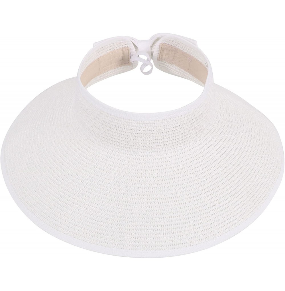Sun Hats Lullaby Women's UPF 50+ Packable Wide Brim Roll-Up Sun Visor Beach Straw Hat - White - CR1842580R5
