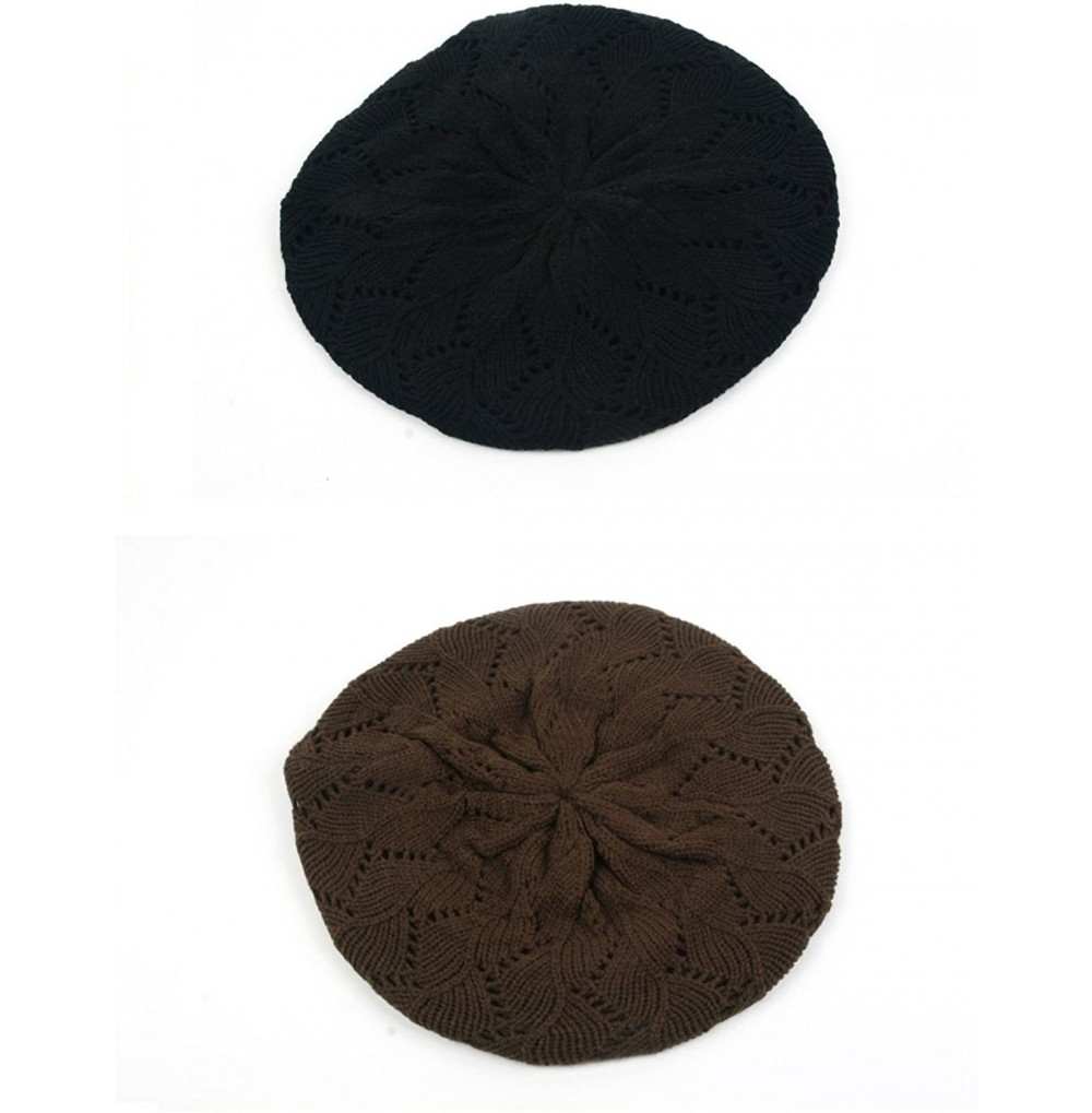 Berets Women's Fashion Knitted Beret Crochet Beanie 802HB - 2 Pcs Black & Brown - C212608LVXH