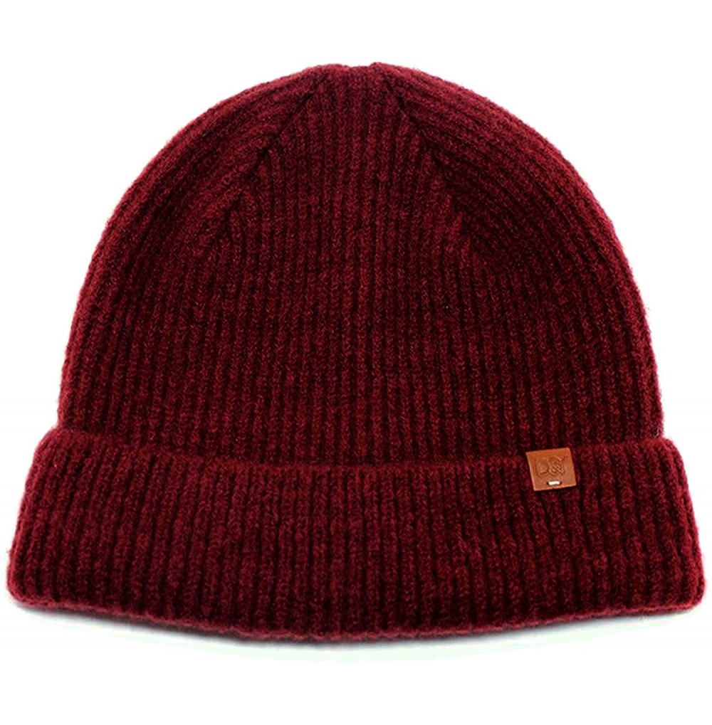 Skullies & Beanies Classic Fuzzy Ribbed Knit Beanie Hat w/Stretch Cuff- Converts to Winter Slouch Skully w/tag - Burgundy Win...