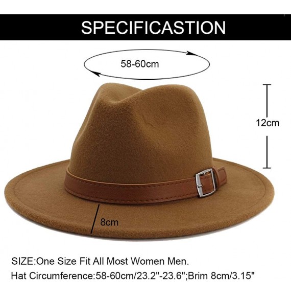 Fedoras Classic Men & Women Wide Brim Fedora Panama Hat with Belt Buckle - Khaki - CS18RA3M3H6