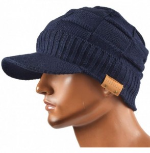 Newsboy Caps Retro Newsboy Knitted Hat with Visor Bill Winter Warm Hat for Men - Check-navy - C018IHEO5ZQ