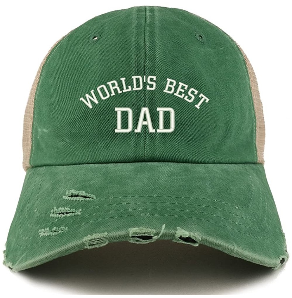 Baseball Caps World's Best Dad Embroidered Frayed Bill Trucker Mesh Back Cap - Kelly - CQ18CWTE359