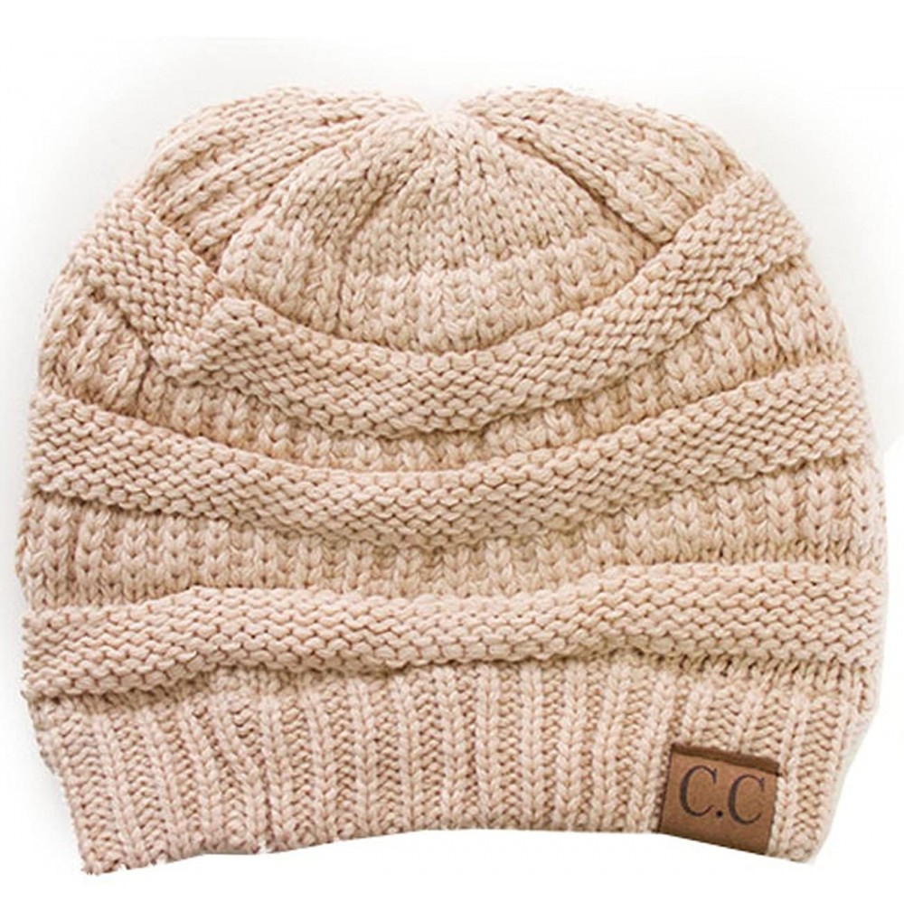 Skullies & Beanies Trendy Warm Chunky Soft Stretch Cable Knit Beanie Skull Cap Hat - New Beige - C5185R55RRY