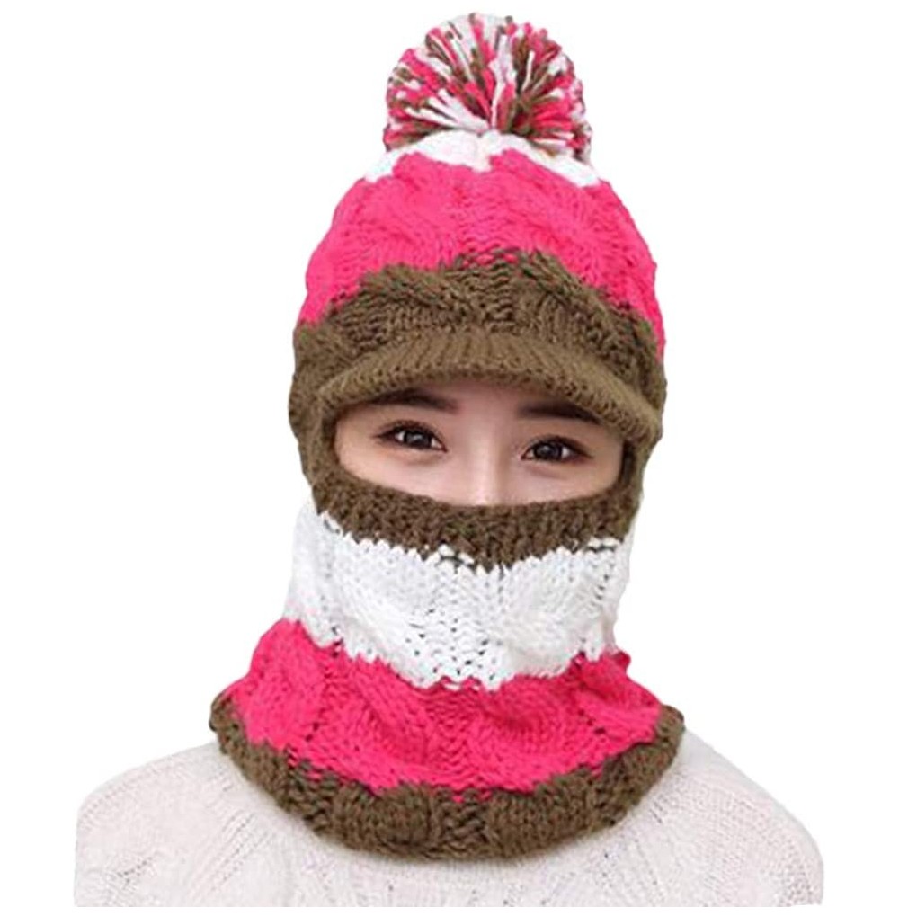 Skullies & Beanies Women Ladies Winter Hats Knit Warm Hat Conjoined Cap Hat Set - Brown - CN18KK5KAQI