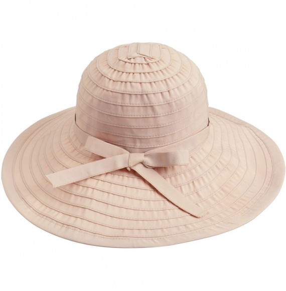 Sun Hats Women's Spring Wide Large Brim Roll-Up Ribbon Beach Sun Hat - Beige - CM12DF1OQVV