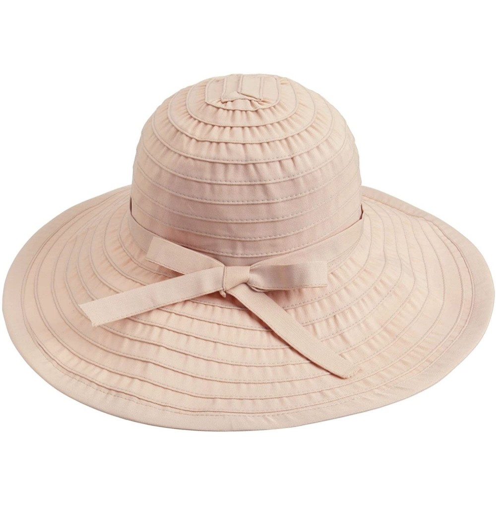 Sun Hats Women's Spring Wide Large Brim Roll-Up Ribbon Beach Sun Hat - Beige - CM12DF1OQVV