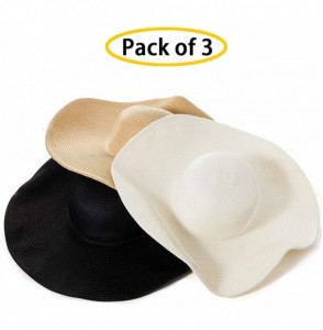 Sun Hats Women's Sun Hat Wide Brim Floppy Straw Packable Roll Up UPF50+ Ladies Beach Hat Chin Strap Pack of 3 - Pack of 3 - C...