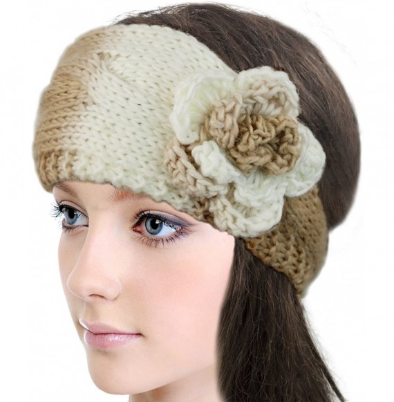 Headbands Women's Winter Wide Knit Headband - Flower - Set of 2 - C911RLRNY2D