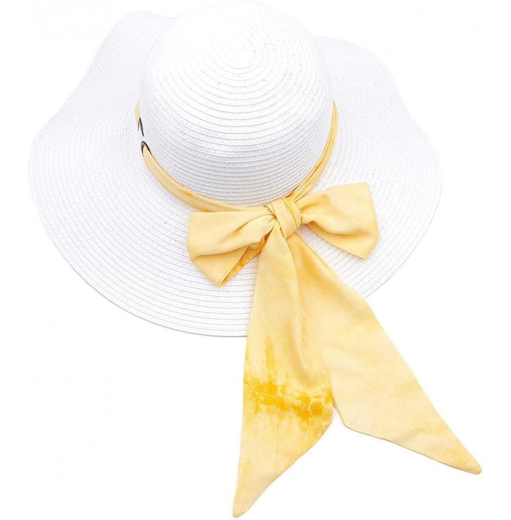 Sun Hats Pull Through Sash Scarf Eyelets Straw Hat Floppy Foldable Roll up Beach Travel Sun Hat (ST-2026-3017-20) - C7194RSLXG6
