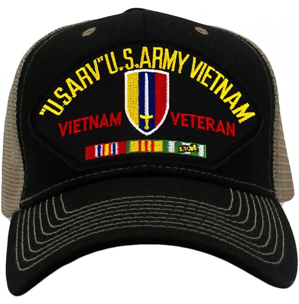 Baseball Caps USARV - US Army Vietnam Veteran Hat/Ballcap Adjustable One Size Fits Most - Mesh-back Black & Tan - CX18RS342G7