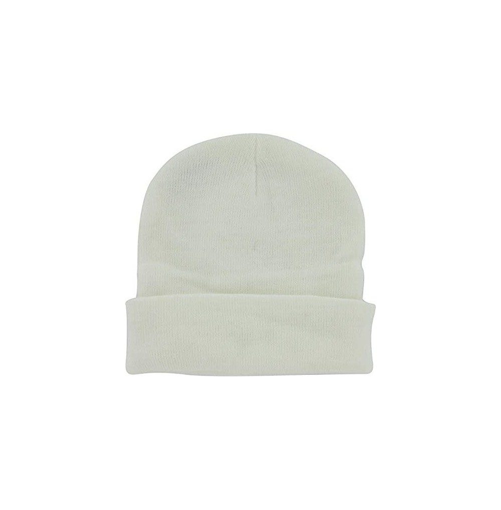 Skullies & Beanies Plain Knit Cap Cold Winter Cuff Beanie (40+ Multi Color Available) - White - CQ11OMKKQMD