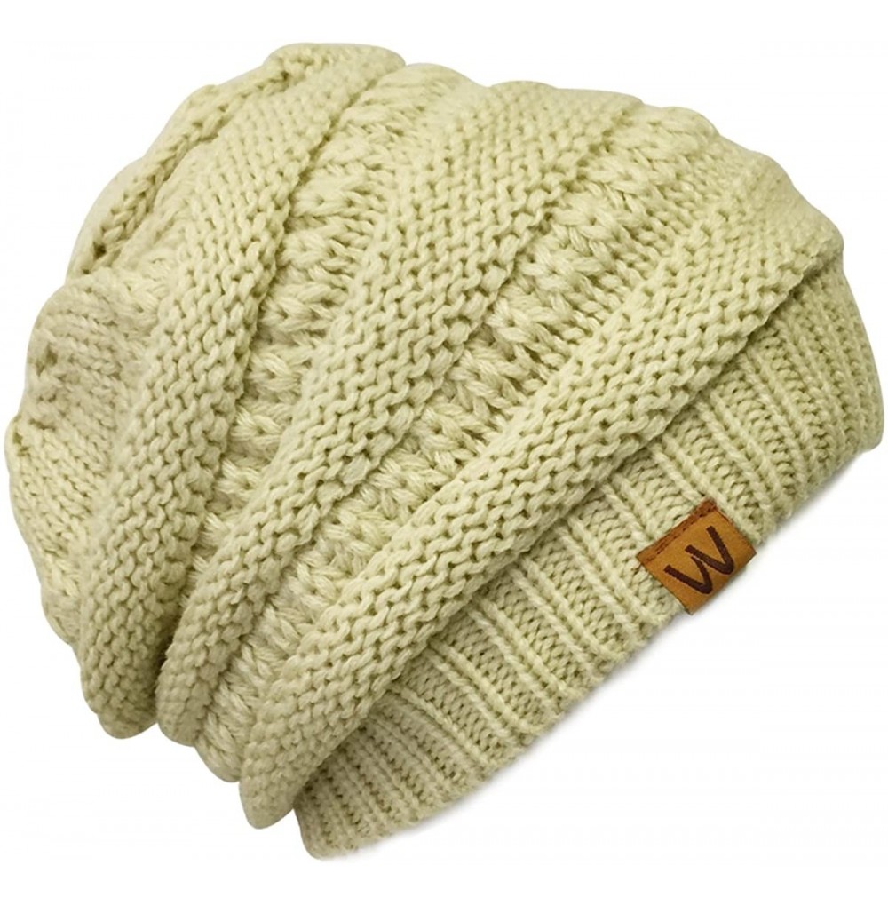 Skullies & Beanies Winter Thick Knit Beanie Slouchy Beanie for Men & Women - Beige - CK11VHKK2ZR