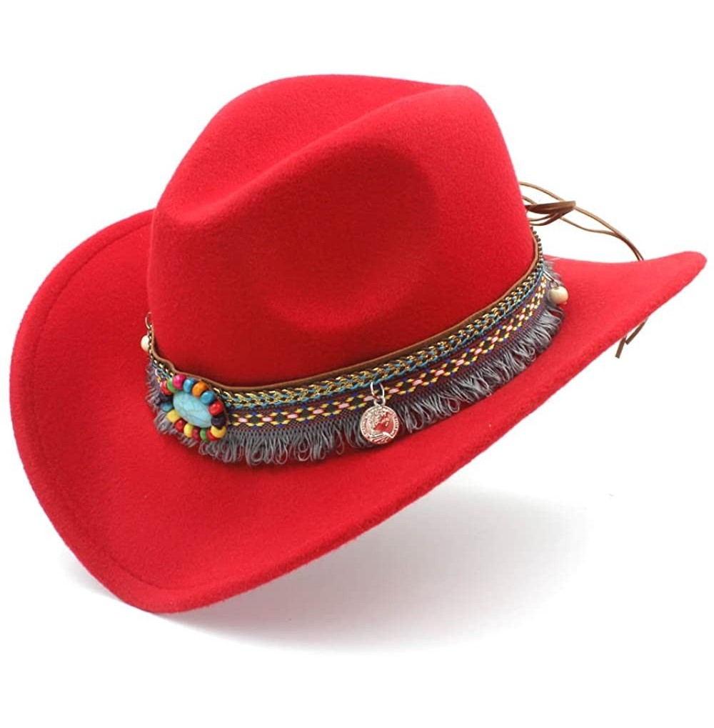 Balaclavas Women's Western Cowboy Hat for Lady Tassel Felt Cowgirl Sombrero Caps - Red - CH18M606KLG