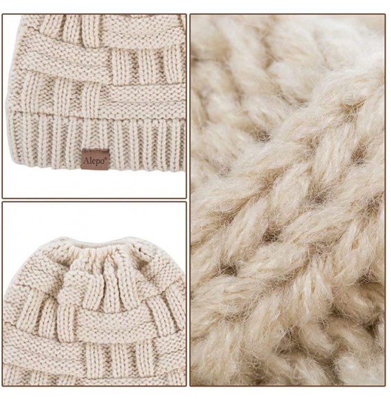 Skullies & Beanies Womens High Messy Bun Beanie Hat with Ponytail Hole- Winter Warm Trendy Knit Ski Skull Cap - Black White&r...