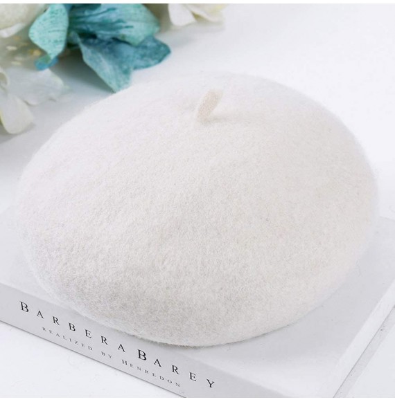 Berets Wool Beret Hat-Solid Color French Style Winter Warm Cap for Women and Girls- Lady Casual Use - Cream - CZ1930MNRWY