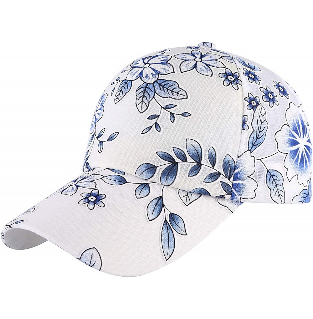 Baseball Caps Womens Floral Print Baseball Cap Adjustable Trucker Baseball Cap - Flower Blue - C818SSMEEHE