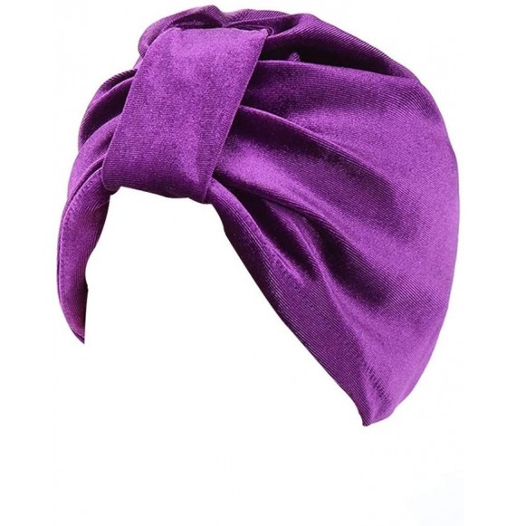 Skullies & Beanies ❤Women Indian Style Velvet Turban Hat Bandana Chemo Head Wrap Muslim Headscarf (Purple-2) - Purple-2 - CG1...