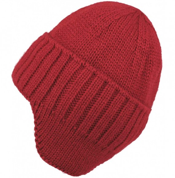 Skullies & Beanies Flammi Men's Winter Knit Earflap Beanie Hat Skull Cap Cuffed Beanie with Ear Covers - Red - CV18IWS8IZ4