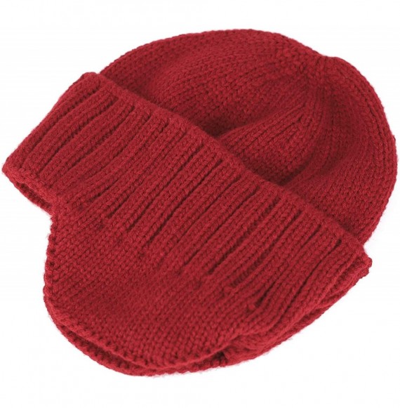 Skullies & Beanies Flammi Men's Winter Knit Earflap Beanie Hat Skull Cap Cuffed Beanie with Ear Covers - Red - CV18IWS8IZ4