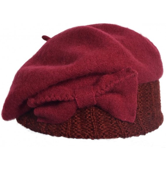 Berets Women's 100% Wool Bucket Hat Felt Cloche Beret Dress Winter Beanie Hats - Beret-claret - C212N6F3Q1X