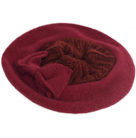 Berets Women's 100% Wool Bucket Hat Felt Cloche Beret Dress Winter Beanie Hats - Beret-claret - C212N6F3Q1X