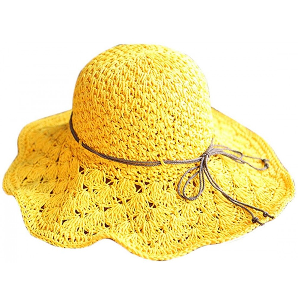 Sun Hats Women's Wide Brim Floppy Summer Sun Hat UPF 50+ Beach Staw Hat - 2 Yellow - CN199ZNLYRU