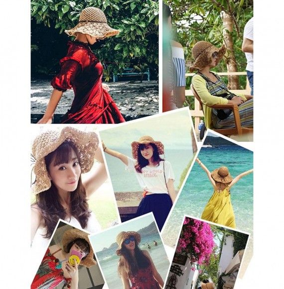 Sun Hats Women's Wide Brim Floppy Summer Sun Hat UPF 50+ Beach Staw Hat - 2 Yellow - CN199ZNLYRU