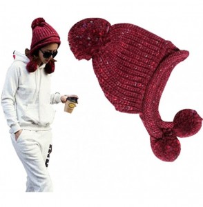 Skullies & Beanies Women Winter Oversized Crochet Knit Ski Baggy Warm Bobble Beanie Ball Hat Cap (Wine Red) - CM11S4Y4E7L