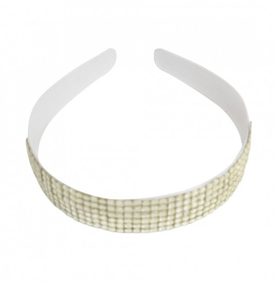Headbands White 1 Inch Wide Hard Plastic Headband with Rows of Gemstones Hair band for Women and Girls - White - CB12IOQ6ZRP