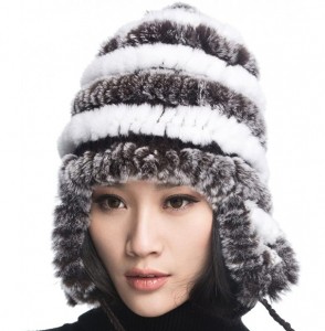 Bomber Hats Women's Rex Rabbit Fur Hats Winter Ear Cap Flexible Multicolor - Coffee & White - C911FG5AOAZ