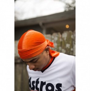Baseball Caps Velvet Durag 360 Waves Extra Long Straps for Men - Tangerine - C318AUSSEOZ