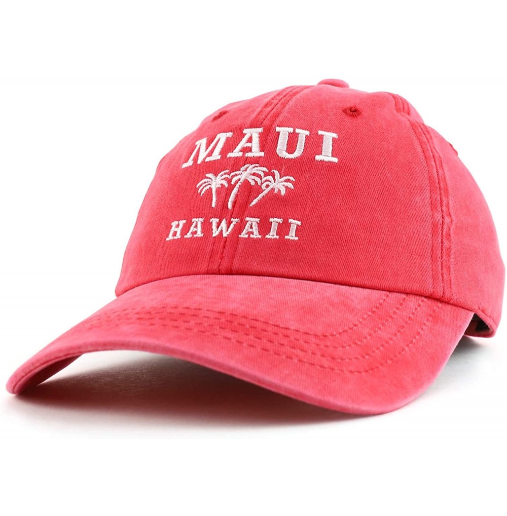 Baseball Caps Maui Hawaii with Palm Tree Embroidered Unstructured Baseball Cap - Red - C218ZG2TAOT