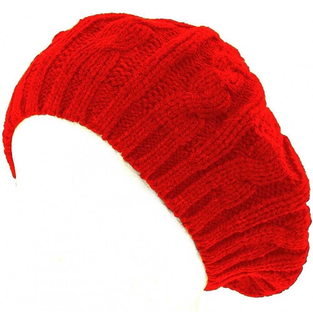 Skullies & Beanies Cable Fashion Knit Beret (2 Pack) - Red - C311BXWGLBX
