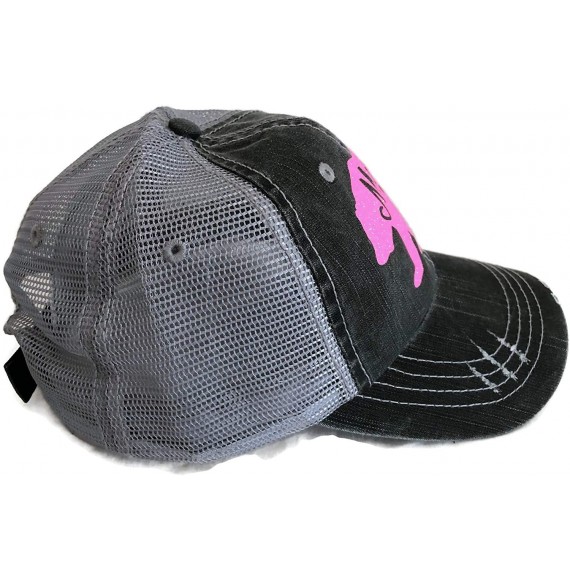 Baseball Caps Glitter Mama Bear Distressed Look Grey Trucker Cap Hat Fashion - Neon Pink Glitter - CK182ST44T6