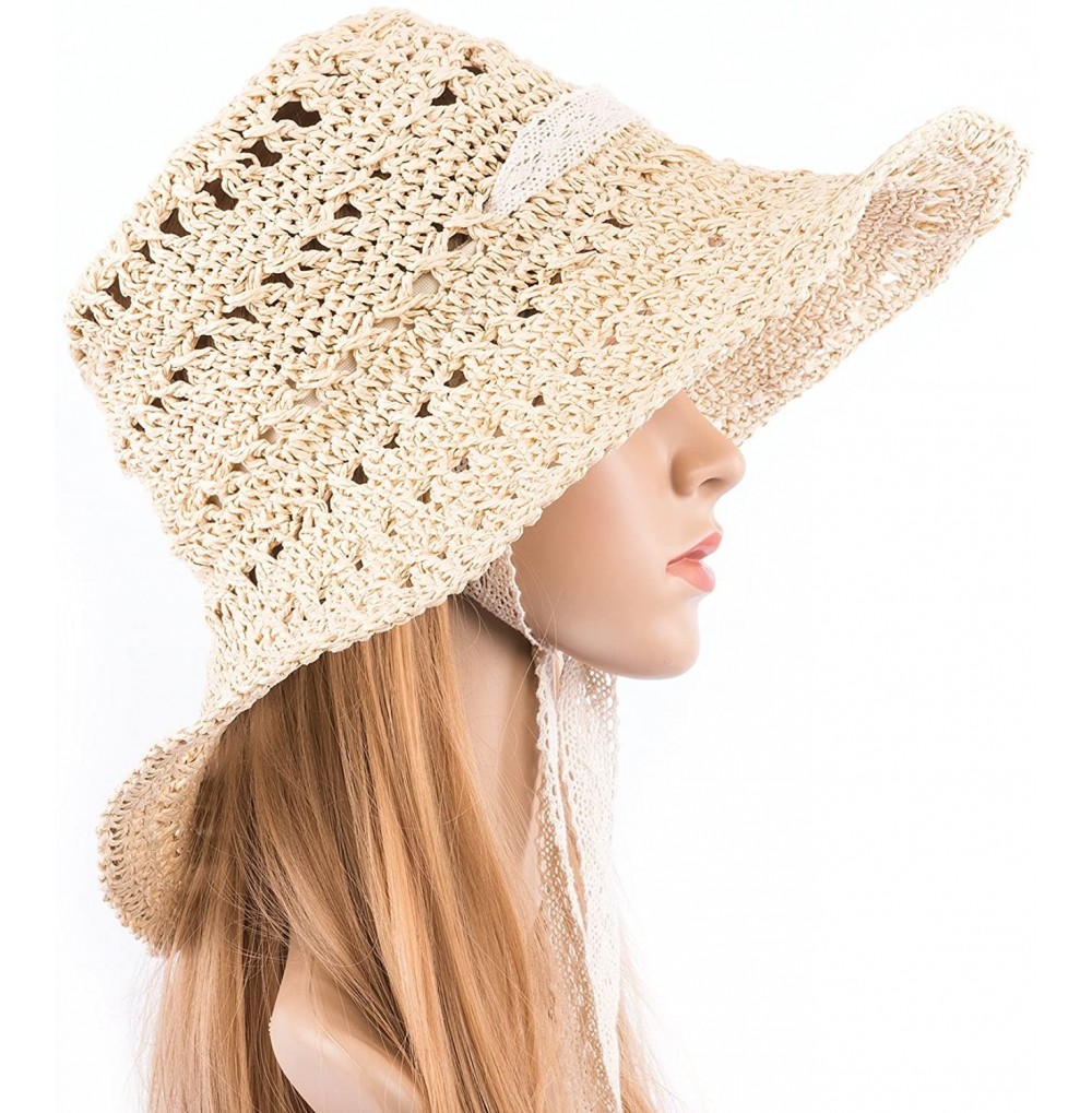 Sun Hats Floppy Straw Sun Hat for Women Girls-Mid Brimmed-Head Girth 22-23" - Beige 1 - CD18DYOT9Q9
