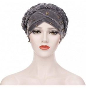 Skullies & Beanies Women Velvet Turban Hat Indian Cap Flower Slouchy Beanie Stretch Chemo Headwrap - Pb Braid Beads Royal Blu...