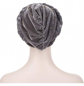 Skullies & Beanies Women Velvet Turban Hat Indian Cap Flower Slouchy Beanie Stretch Chemo Headwrap - Pb Braid Beads Royal Blu...