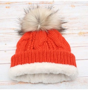 Skullies & Beanies Women's Soft Faux Fur Pom Pom Slouchy Beanie Hat with Sherpa Lined- Thick- Soft- Chunky and Warm - Orange ...