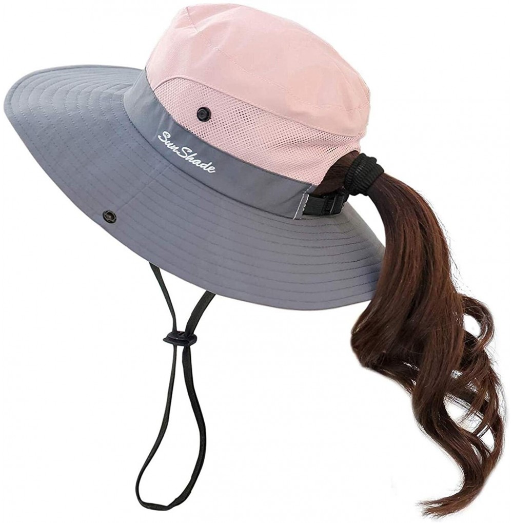 Sun Hats Protection Foldable Outdoor Fishing Ponytail - Pink - CA18WG9MQGR
