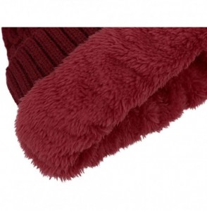Skullies & Beanies Sherpa Lined Knit Beanie with Faux Fur Pompom - Burgundy With Fur Pom - CY17AATKILD