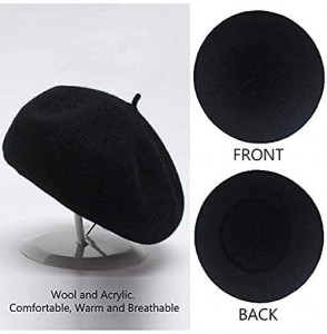 Berets French Wool Berets Hat Artist Casual Fashion Winter Warm Beanie Cap for Women - Black - C8187MWNI05