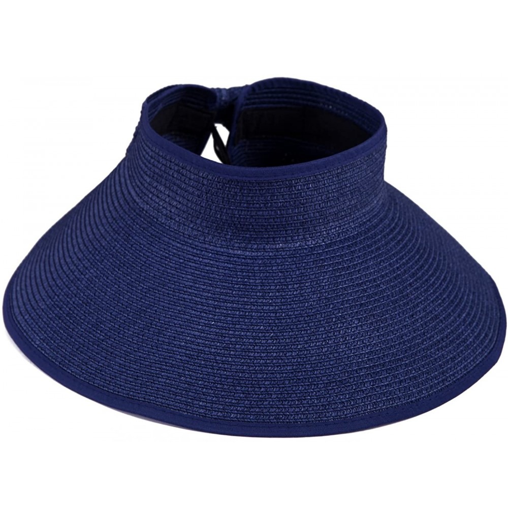 Sun Hats Sun Visors for Women Roll Up Hat Beach Shade Sun Hats Packable Straw Cap - Dark Blue - CD11WWJOSWP