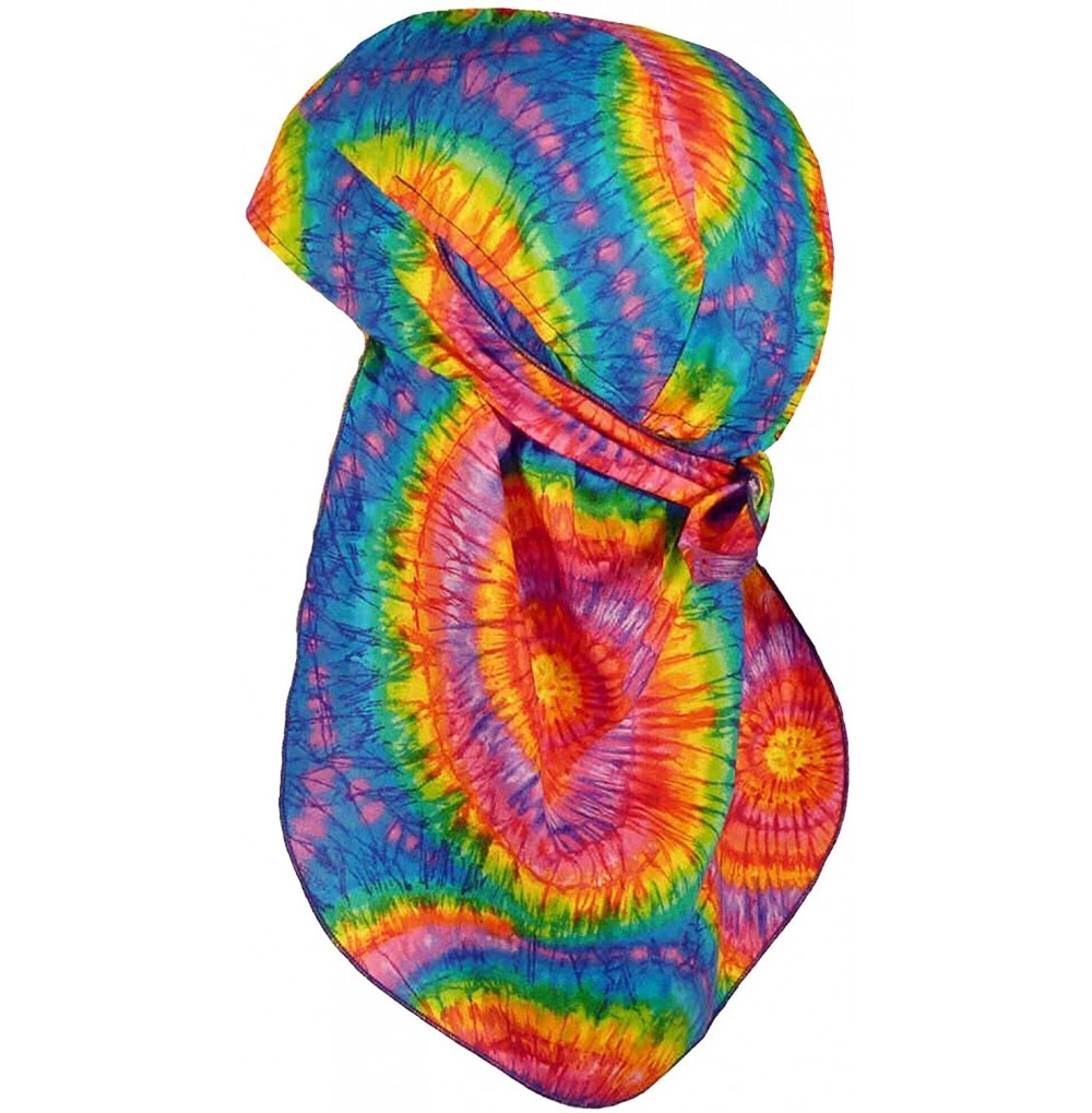 Skullies & Beanies Tie Dye 60s Hippie Skull Cap w/ Neck Sun Protection Rainbow Desert Flap Bandana - C612NRICU26