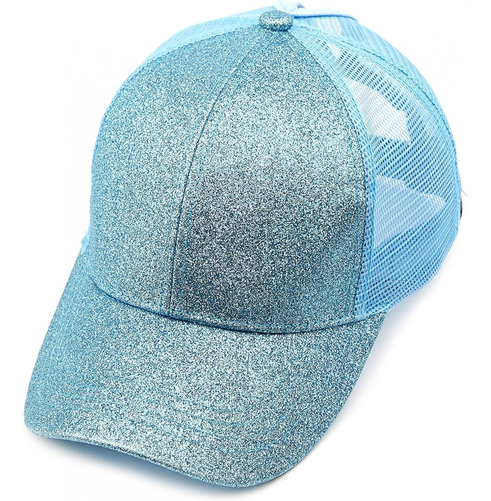 Baseball Caps Hatsandscarf Ponytail caps Messy Buns Trucker Plain Baseball Cap (BT-6) - Glitter-lt.blue - C518Q27U65S