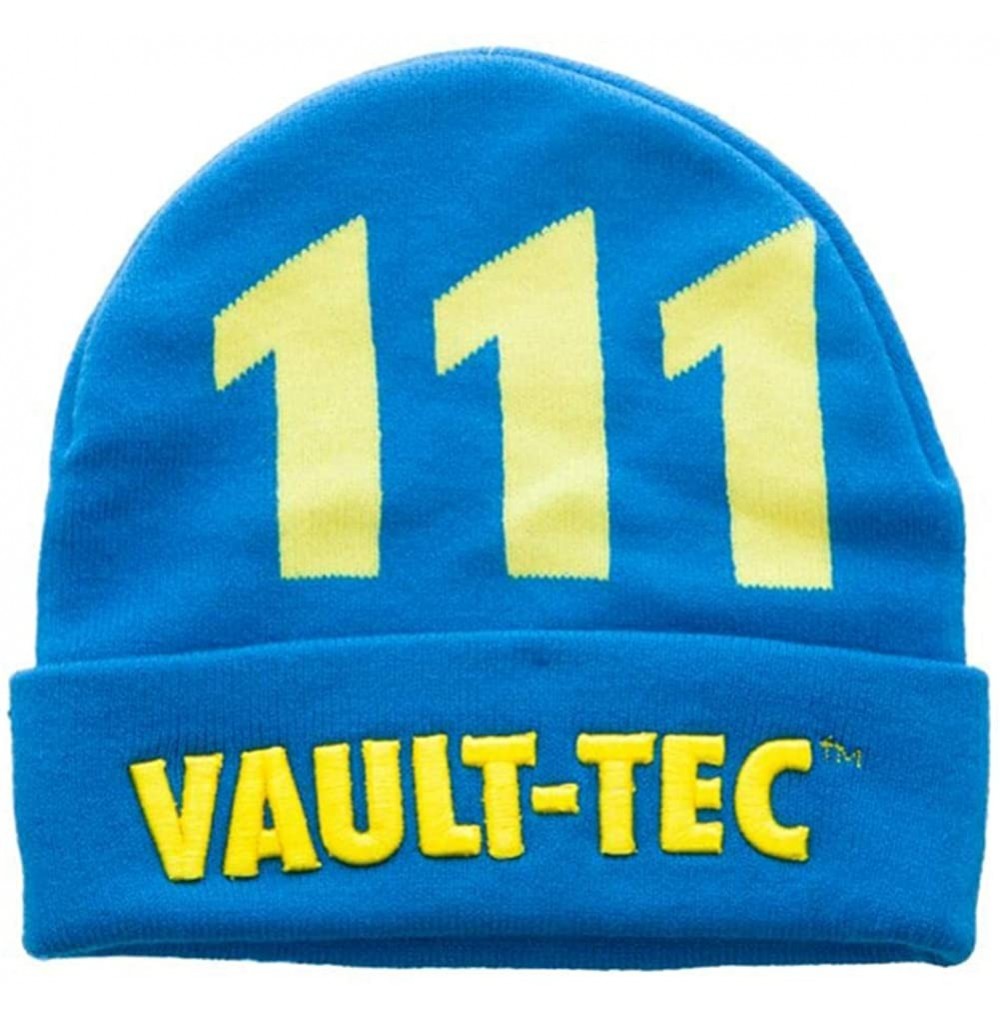 Skullies & Beanies Vault-Tec Vault 111 Cuffed Knit Hat Standard Light Blue-Yellow - CH12C6CNEDB