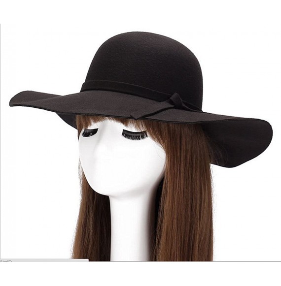Sun Hats Vintage Women Ladies Wide Brim Floppy Warm Wool Blend Felt Hat Trilby Bowler Cap - 2 Pack Black+hot Pink - CI12G73ZO15