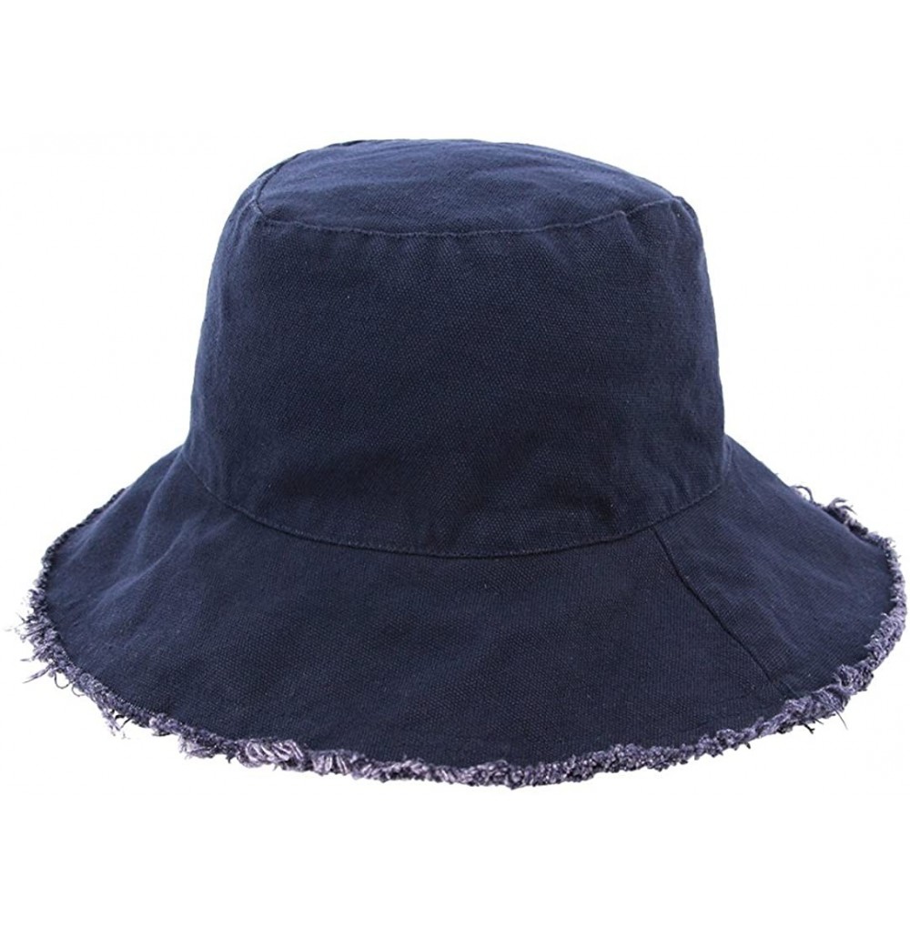 Bucket Hats Unisex Frayed Washed Bucket Hat Foldable Cotton Fisherman Cap Brim Visors Sun Hat - Navy - C218CHY9ZX8