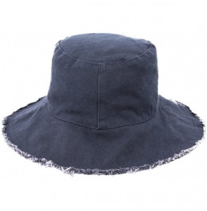 Bucket Hats Unisex Frayed Washed Bucket Hat Foldable Cotton Fisherman Cap Brim Visors Sun Hat - Navy - C218CHY9ZX8