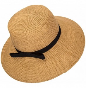 Sun Hats Women Floppy Sun Beach Straw Hats Wide Brim Packable Summer Cap - Khaki - C7183IY5LLG