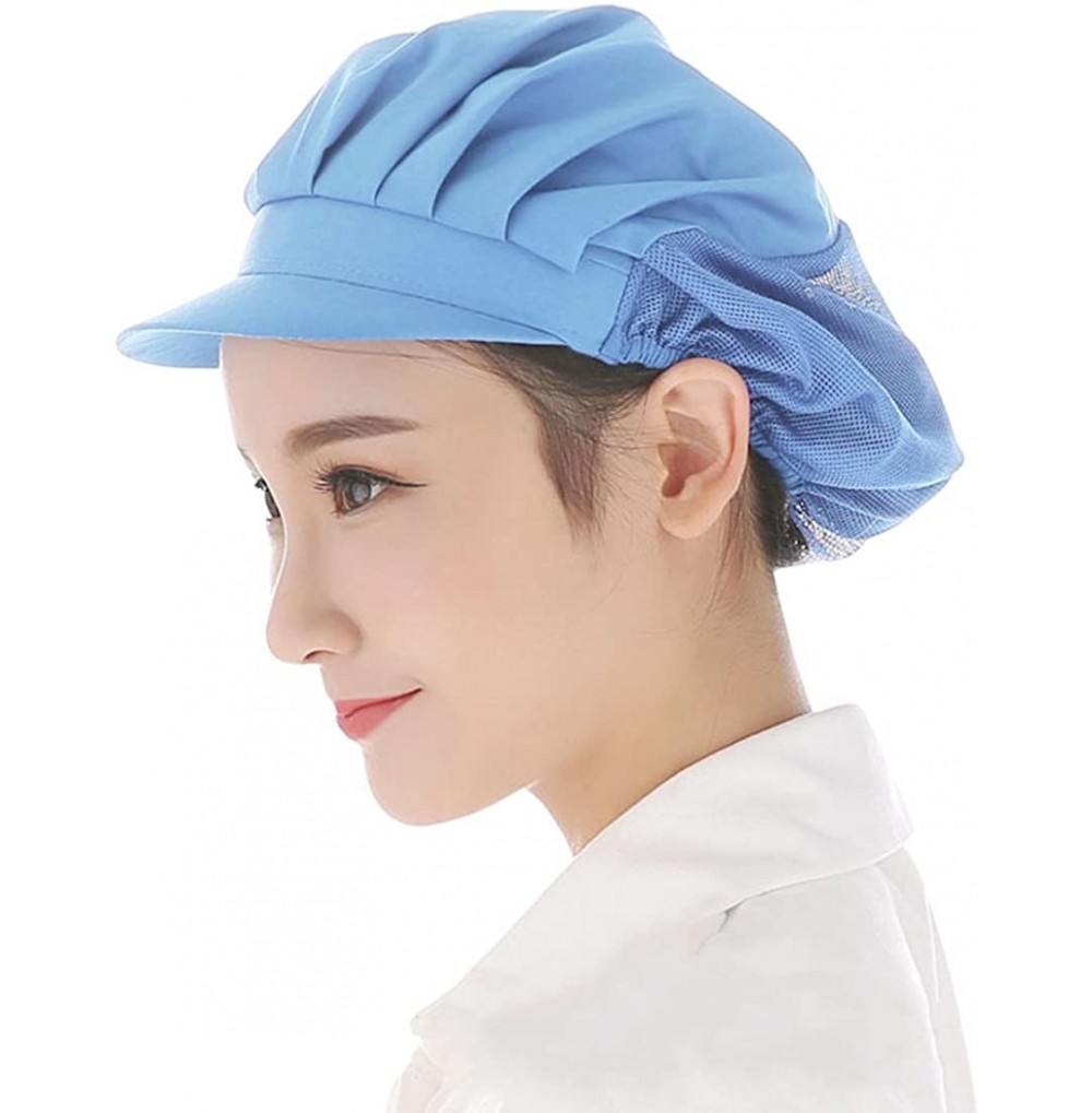 Sun Hats Women Chef Hat Catering Working Mesh Hat Kitchen Elastic Breathable Cap - Blue - CF18EYWX5IQ